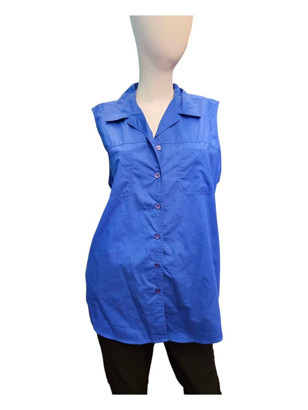 Basic Editions Blue Sleeveless Button Up Top Womens size XL